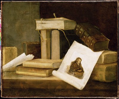 Still Life of Books and a Rembrandt Engraving by Sebastian Stoskopff